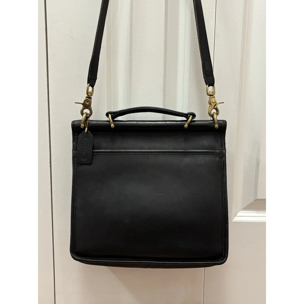 Vintage Coach 9927 Willis Purse Black Leather Turn Lock Top Handle Crossbody Bag